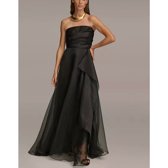 Donna Karan Women's Sleeveless Cascade Black Gown Size 10 NWT Formal Dress - Picture 1 of 16